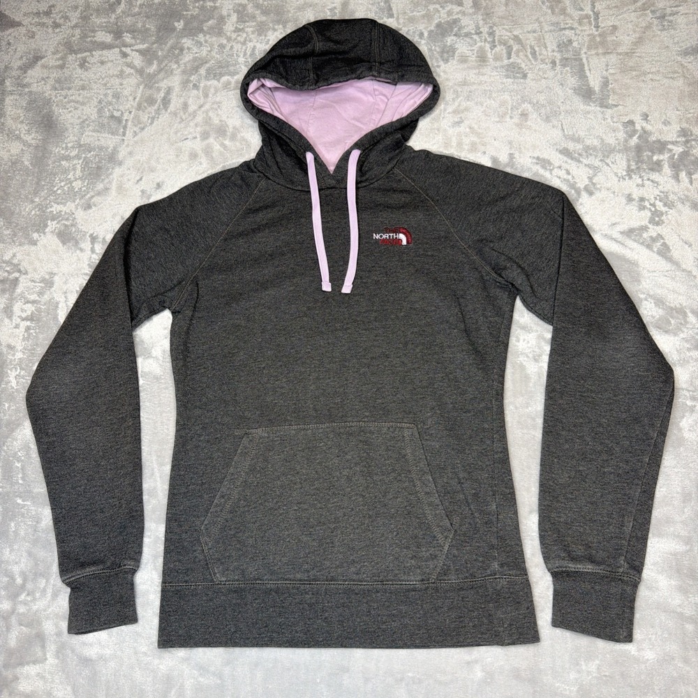 The North Face Women's Hoodie Small Gray Pink Pullover Logo Sweatshirt S